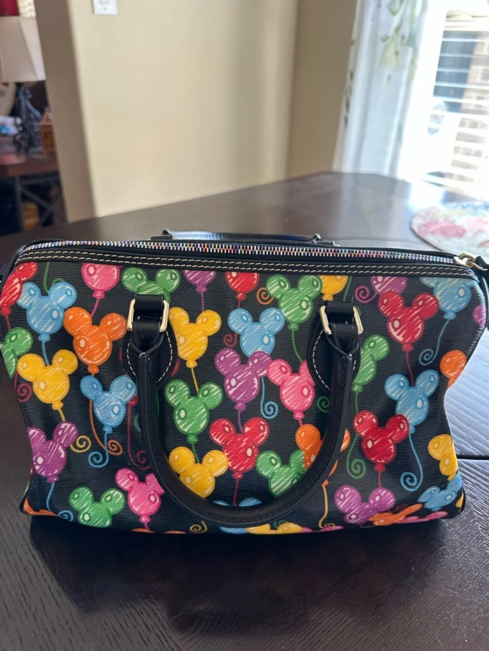 Dooney & Bourke Disney Black Multicolor Balloon Print Satchel - Picture 2 of 5